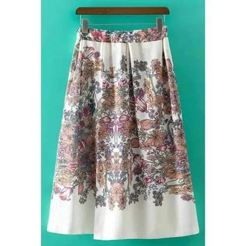Stylish High Waist Sweet Floral Print Irregular Women's Skirt - White L slim fit skirt