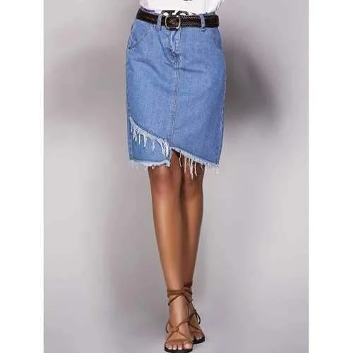 Chic Pocket Design Asymmetrical Women's Denim Skirt - Blue M mini skirt trendy