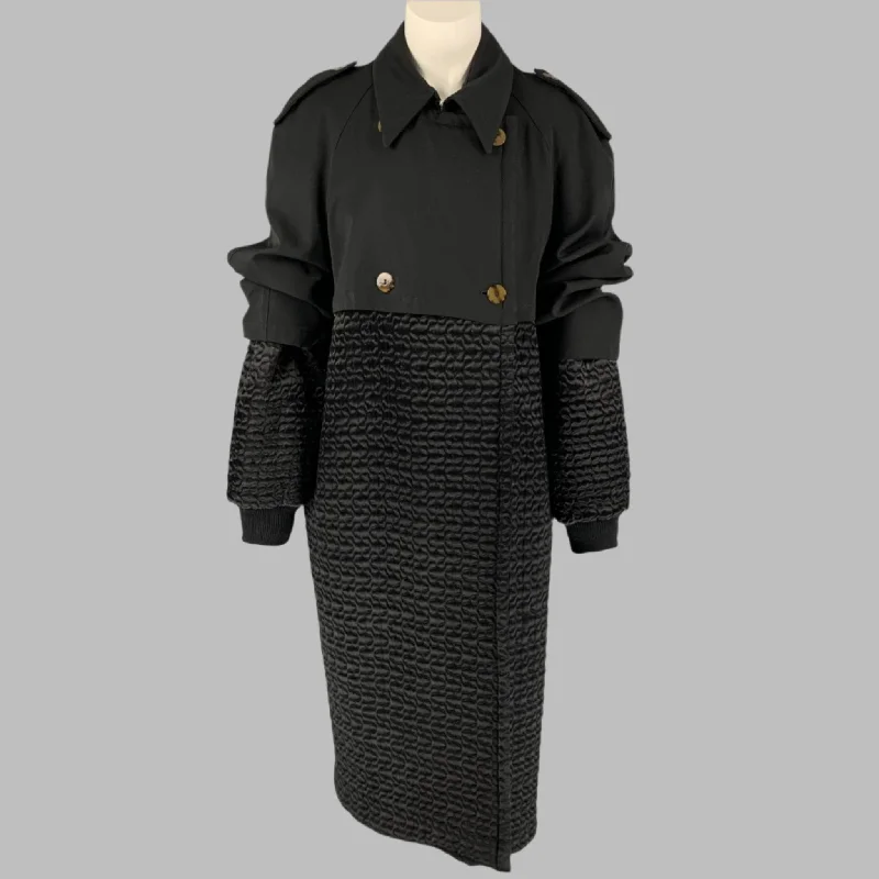 Vintage 1980's JEAN PAUL GAULTIER pour GIBO Black Quilted Double Breasted Trench Coat Comfortable Zip-Up Skinny Jeans