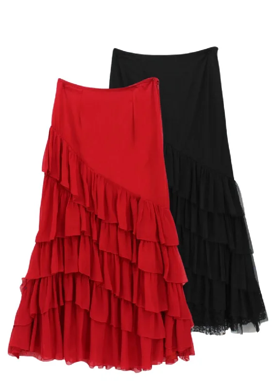 Vintage Collection Asymmetrical Ruffle Skirt linen skirt light