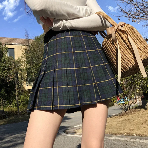 Vintage high waist plaid skirt YV40334 pleated skirt texture