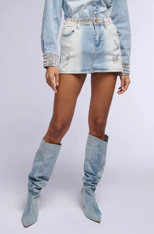 VIOLET DISTRESSED DENIM MINI SKIRT corduroy skirt durable