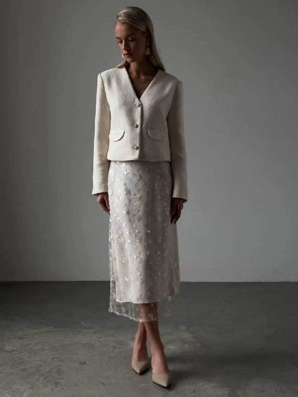 White Embroidered Midi Skirt denim skirt stylish