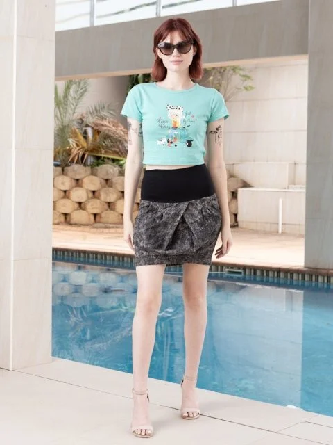 Wide Band Waist Two Tone Skirt modal blend skirt
