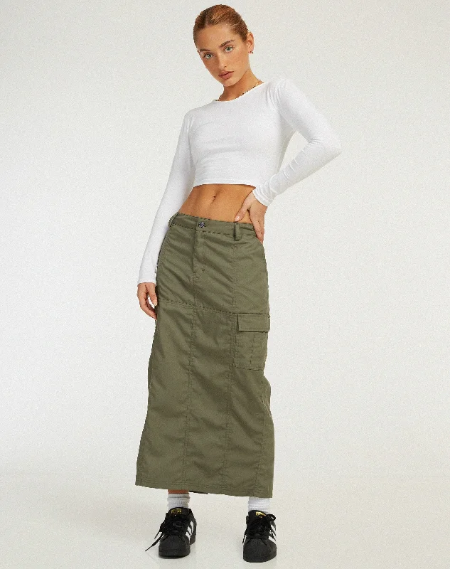 Widya Cargo Midi Skirt in Dark Olive chiffon skirt floaty