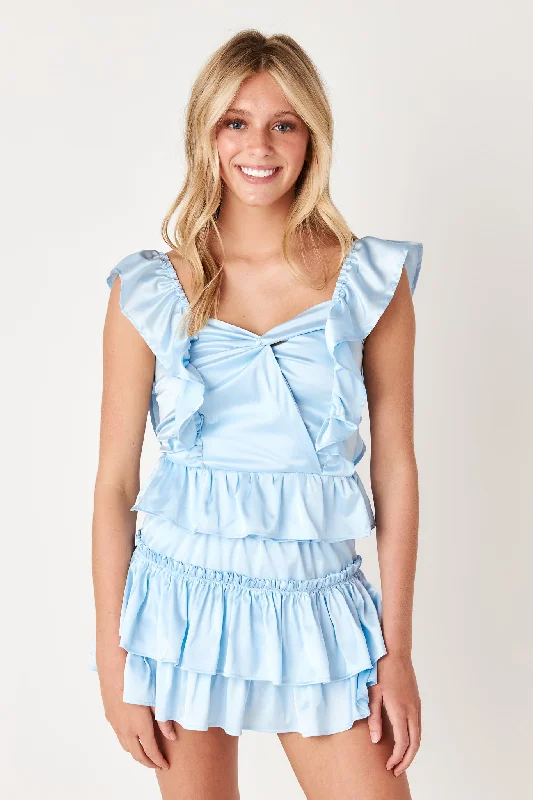 Willow Satin Mini Skirt Light Blue vintage skirt charm