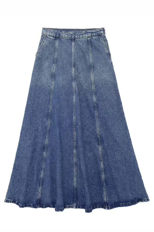 'Yuri' High Waist Denim Long Skirt high slit skirt