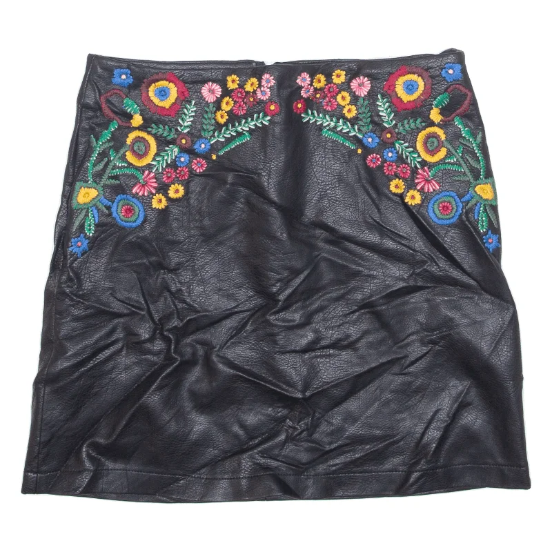 ZARA BASIC COLLECTION Embroidered Womens Straight Skirt Black Short S velvet skirt luxury