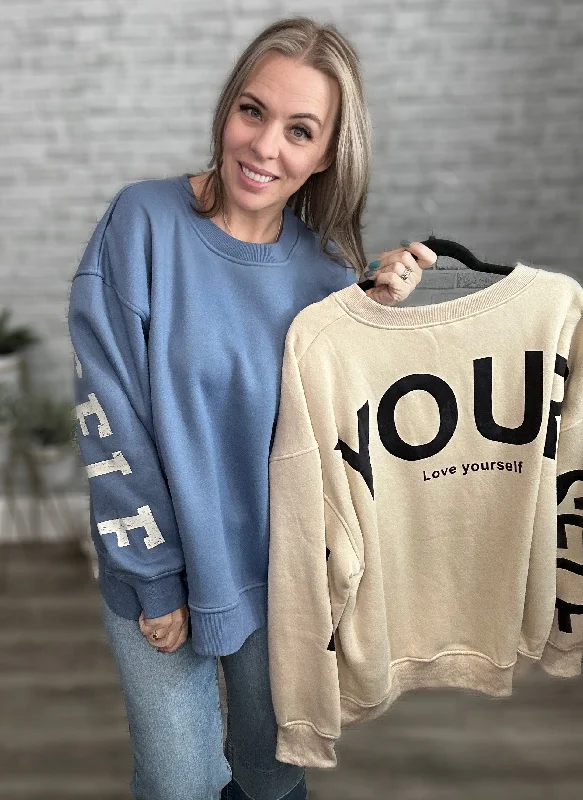 2 Colors - Be Yourself - Love Yourself Graphic Oversized Sweatshirt - Jade by Jane Hoodie with Earth Tones Natural Calm 2 Colors - Be Yourself - Love Yourself Graphic Oversized Sweatshirt - Jade by Jane Hoodie with Earth Tones Natural Calm