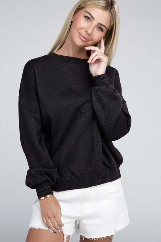 Acid Wash Fleece Oversized Pullover Sweatshirt Hoodie with Puffed Sleeves Voluminous Trendy Acid Wash Fleece Oversized Pullover Sweatshirt Hoodie with Puffed Sleeves Voluminous Trendy