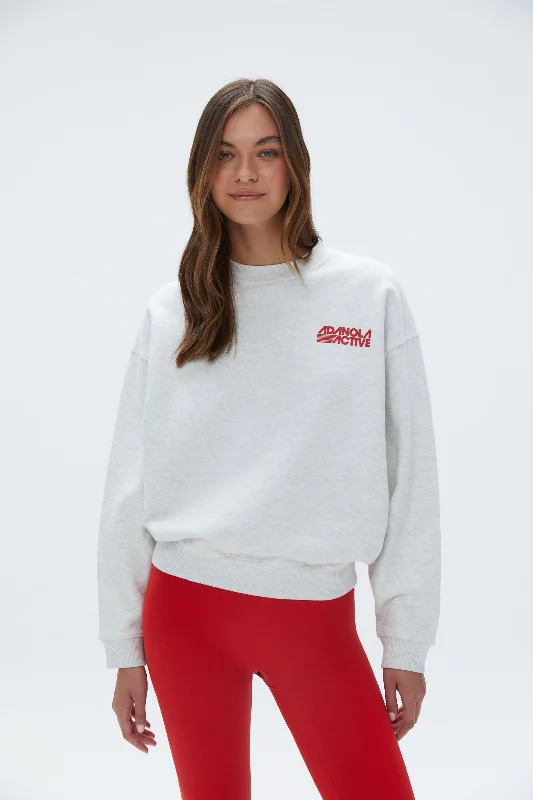 Active Relaxed Sweatshirt - Light Grey Melange/Classic Red Hoodie with Hem Patch Decorative Personalized Active Relaxed Sweatshirt - Light Grey Melange/Classic Red Hoodie with Hem Patch Decorative Personalized