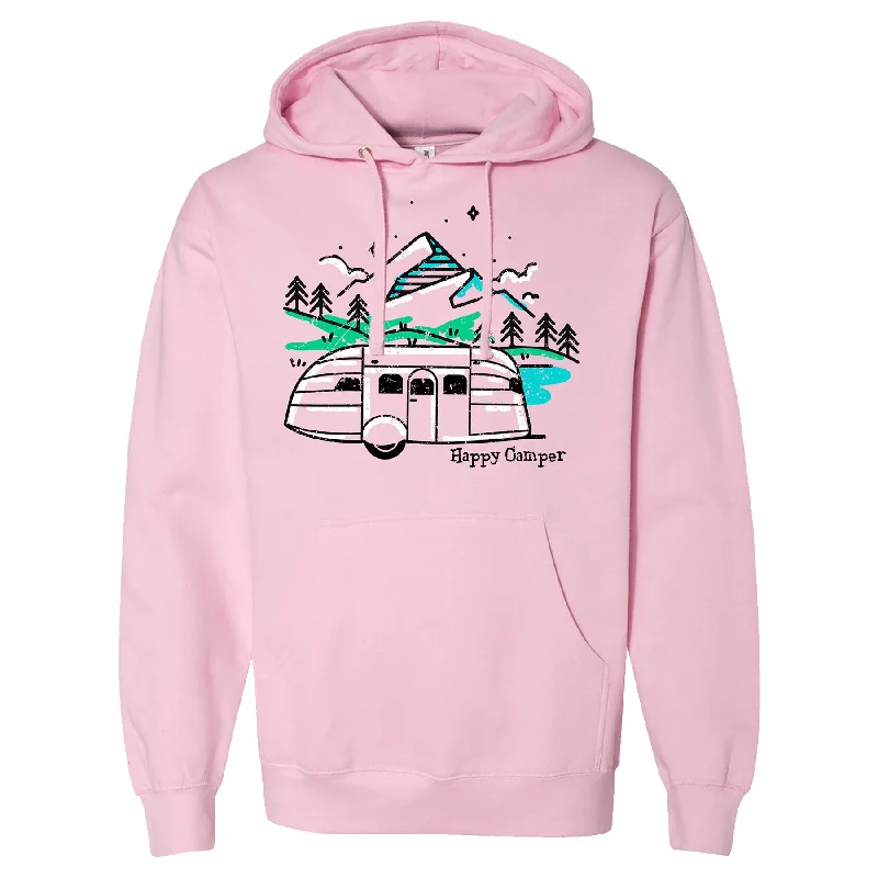 Airstream Vintage Happy Camper Midweight Hoodie Hoodie with Hem Lace Feminine Delicate Airstream Vintage Happy Camper Midweight Hoodie Hoodie with Hem Lace Feminine Delicate