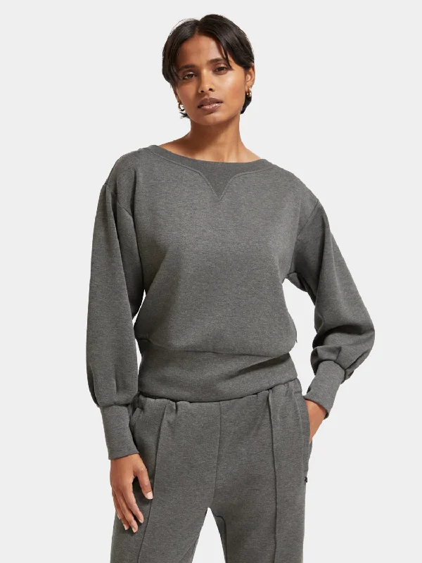 Boatneck sweatshirt Hoodie with Contrast Stitching Detailed Premium