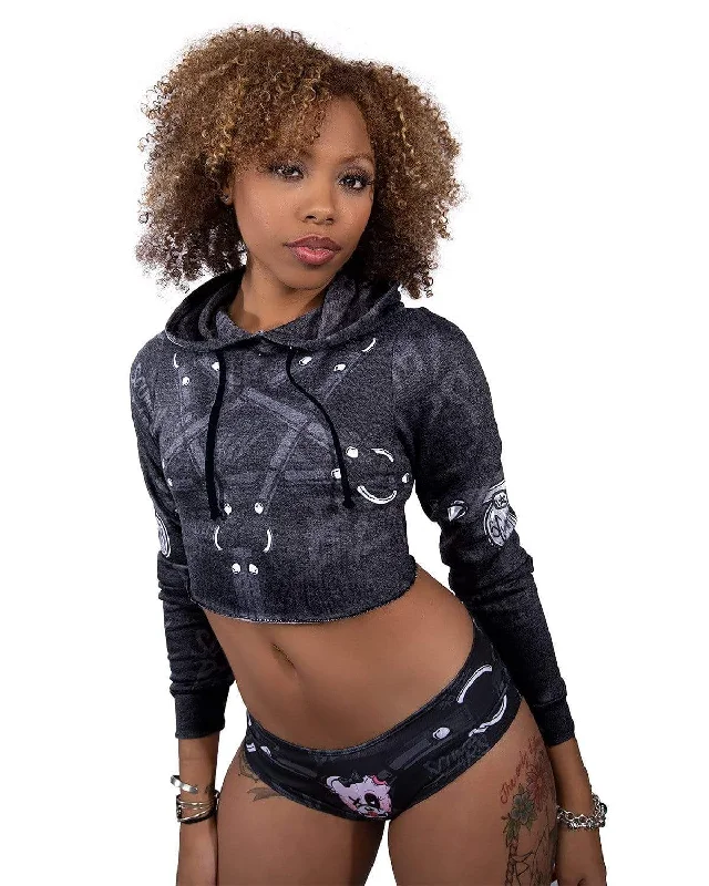Restrained Crop Hoodie - Black Hoodie with Contrast Stitching Detailed Premium