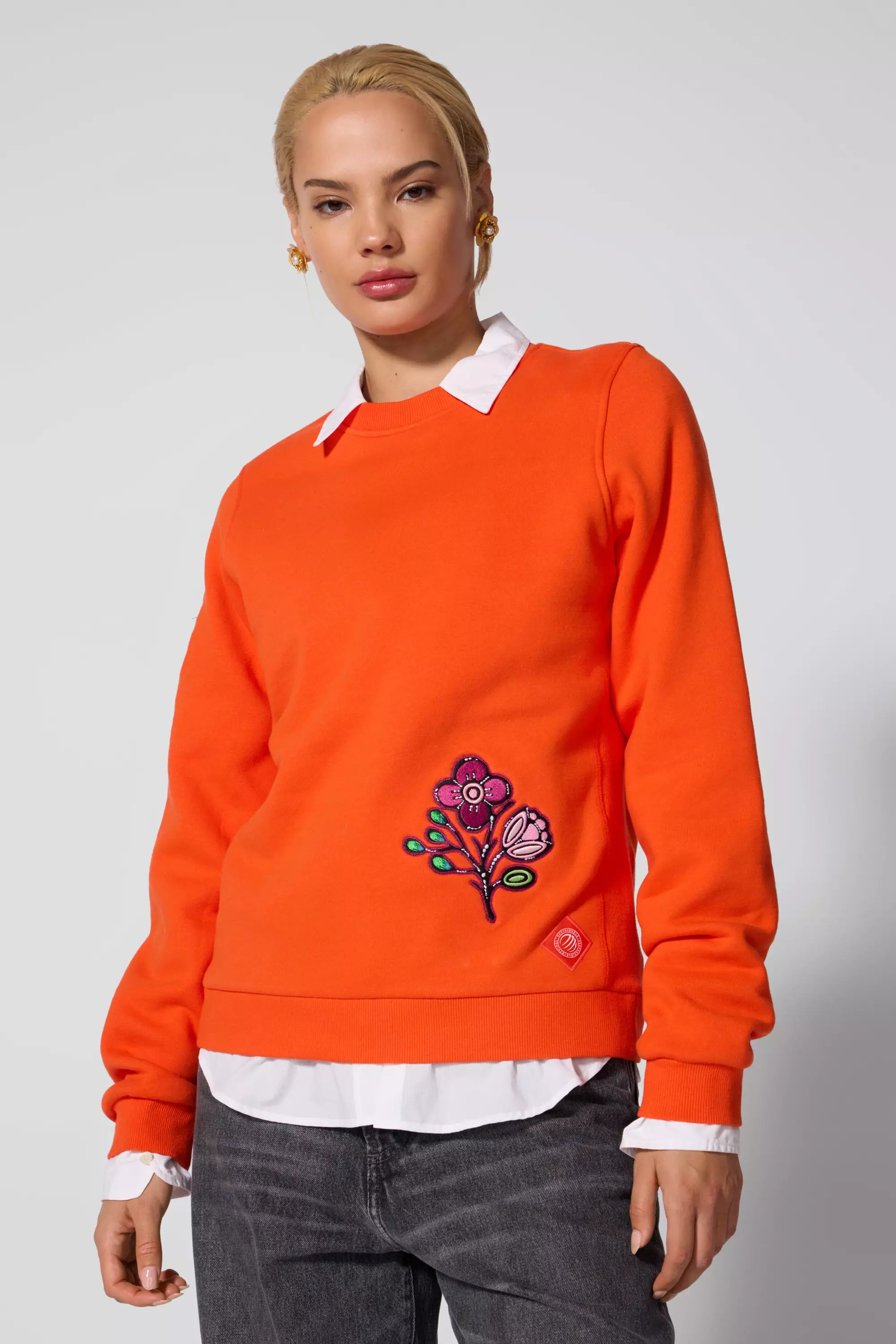 Comfort Fleece Embroidered Sweatshirt - Spicy Orange Hoodie with Velcro Closure Adjustable Secure Comfort Fleece Embroidered Sweatshirt - Spicy Orange Hoodie with Velcro Closure Adjustable Secure