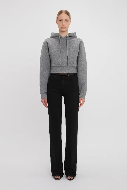 Cropped Structured Hoodie In Grey Marl Hoodie with Embroidery Detailed Premium
