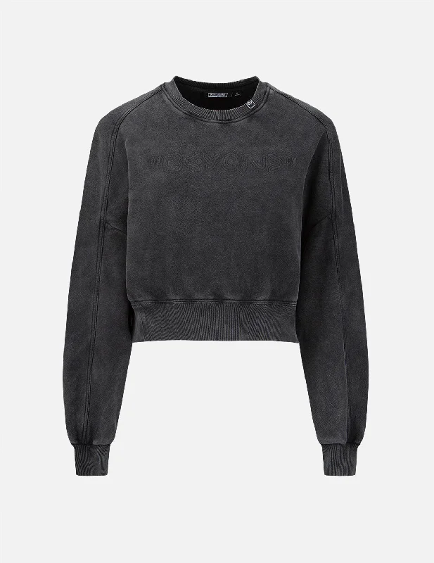 Embossed Slogan Cropped Sweatshirt Hoodie with Oversized Fit Loose Comfortable
