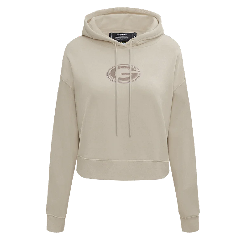 NFL GREEN BAY PACKERS NEUTRAL WOMEN'S CROPPED PO HOODIE (TAUPE) Hoodie with Bell Sleeves Flared Feminine NFL GREEN BAY PACKERS NEUTRAL WOMEN'S CROPPED PO HOODIE (TAUPE) Hoodie with Bell Sleeves Flared Feminine