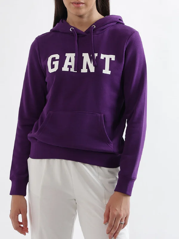 Gant Women Purple Solid Hooded Sweatshirt Hoodie Jacket Zipper Layering
