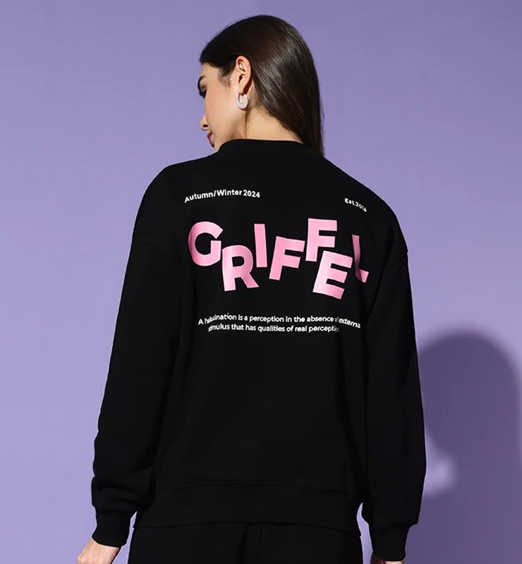 HALLICINATION Round Neck Oversized Sweatshirt Hoodie with Half-Zip Sporty Casual