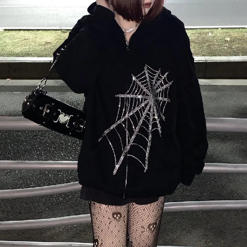 Harajuku Outwear Zipper Sweatshirts Emo Alt Clothing Gothic Punk Hoodie with High Neck Warm Protective Harajuku Outwear Zipper Sweatshirts Emo Alt Clothing Gothic Punk Hoodie with High Neck Warm Protective