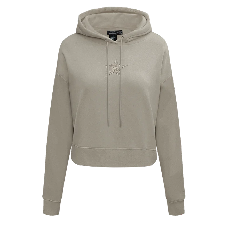 NHL DALLAS STARS NEUTRAL WOMEN'S CROPPED PO HOODIE (TAUPE) Hoodie with Hem Frayed Vintage Worn NHL DALLAS STARS NEUTRAL WOMEN'S CROPPED PO HOODIE (TAUPE) Hoodie with Hem Frayed Vintage Worn