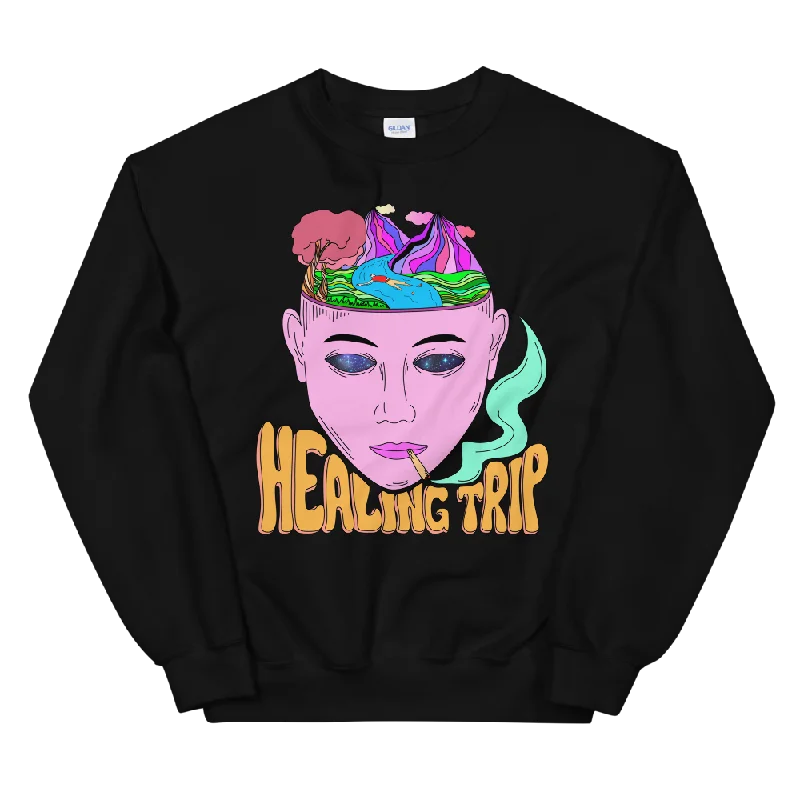 Healing Trip Graphic Sweatshirt Hoodie with Drawstring Waist Adjustable Fitted