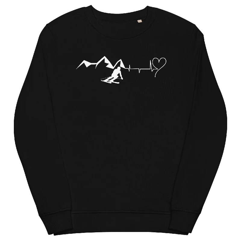 Heart - Heartbeat - Mountain - Skiing - Unisex Premium Organic Sweatshirt Hoodie with Ribbed Hem Stretchable Secure
