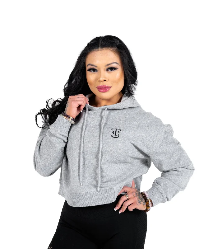 Icon Crop Hoodie - Athletic Heather Hoodie with Elastic Waist Stretchable Comfortable Icon Crop Hoodie - Athletic Heather Hoodie with Elastic Waist Stretchable Comfortable