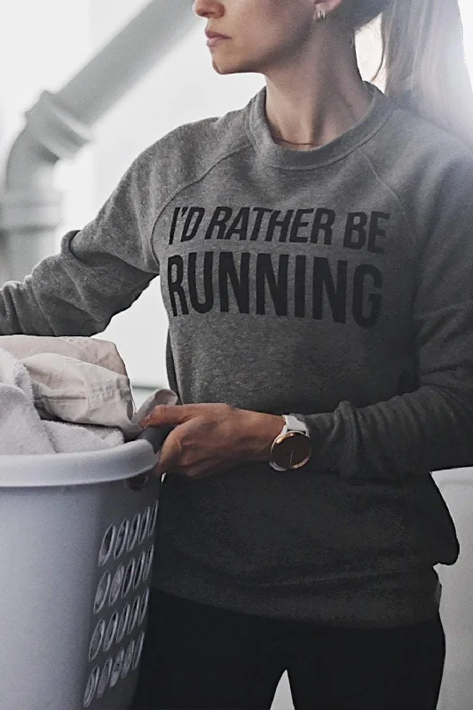 I'd Rather Be Running Sweatshirt Hoodie with Raw Hem Edgy Unfinished