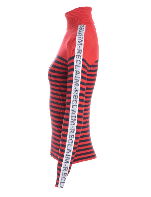 Label Tape Sleeve Roll Neck Jumper Graphic Sweater Embroidered Appliqued
