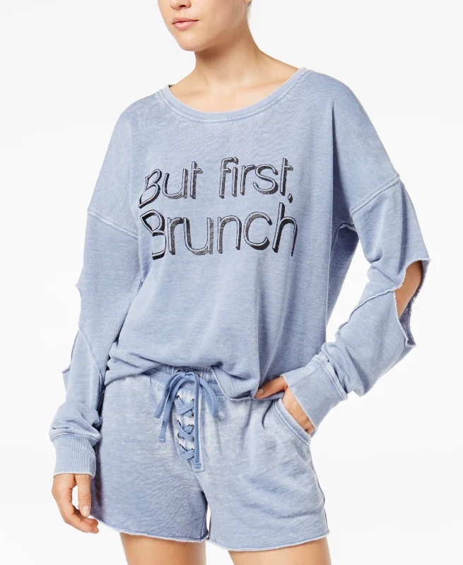 Material Girl Active Juniors Cutout Graphic Sweatshirt Hoodie with Hem Embroidery Detailed Premium Material Girl Active Juniors Cutout Graphic Sweatshirt Hoodie with Hem Embroidery Detailed Premium