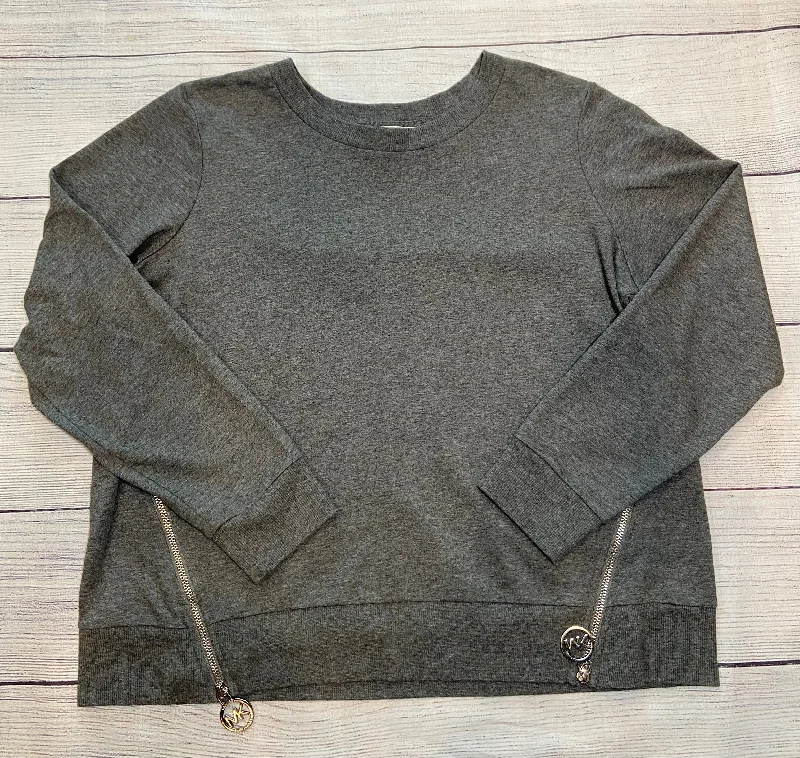 Michael Kors Women Gray Sweatshirt NWOT Size Large Hoodie with Fur Luxurious Winter