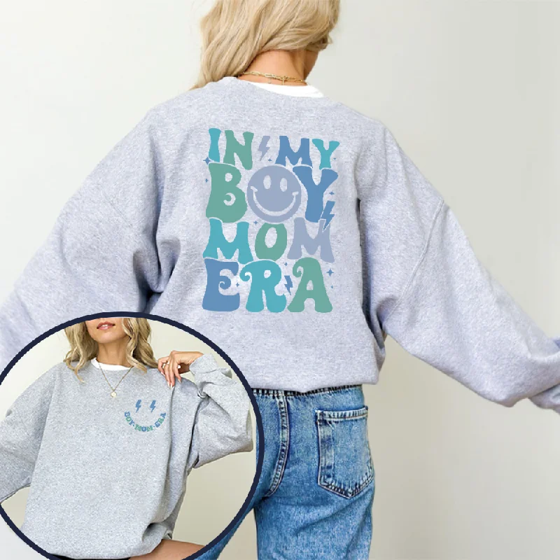 My Boy Mom Era Front & Back Logo Sweatshirt Hoodie with Tied Waist Feminine Flattering
