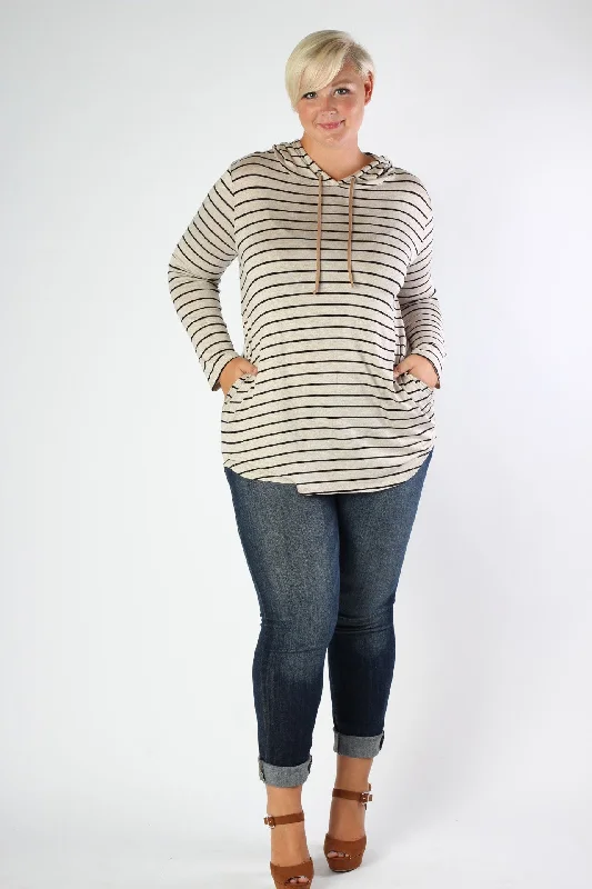 Nautical Stripe Hooded Tunic Hoodie with Distressed Vintage Worn