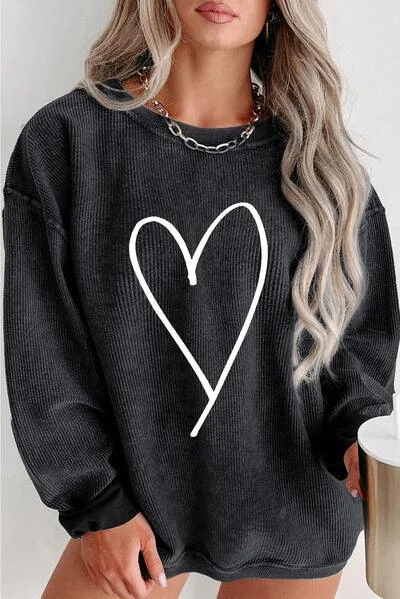 Plus Size Heart Ribbed Sweatshirt Hoodie Crop Top Short Trendy