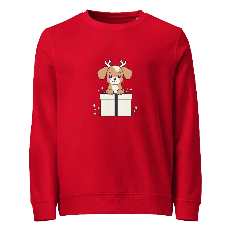 Reindeer Pup Christmas Graphic Women Organic Sweatshirt Hoodie with Hem Ribbing Snug Secure Reindeer Pup Christmas Graphic Women Organic Sweatshirt Hoodie with Hem Ribbing Snug Secure