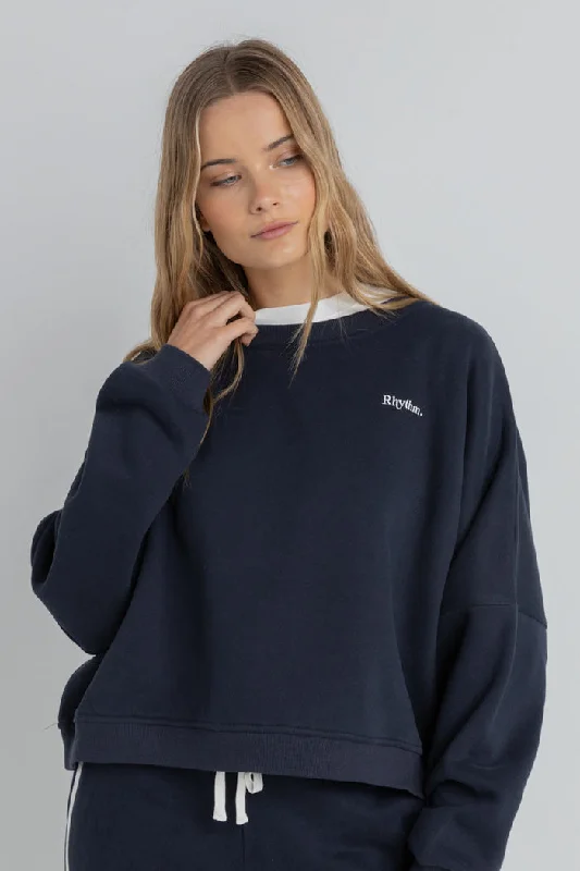 Rhythm Mono Sweatshirt - NAVY Hoodie with Side Slits Relaxed Casual