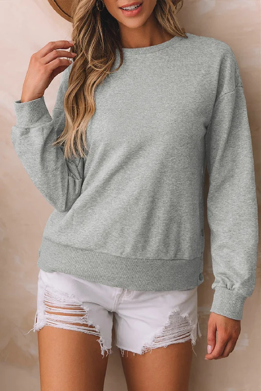 Round Neck Dropped Shoulder Sweatshirt Hoodie with Hem Lace Feminine Delicate