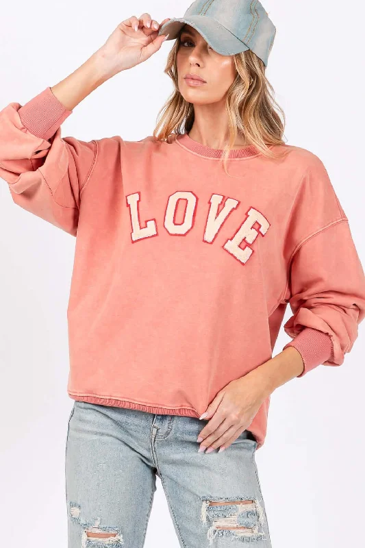 Sunset Coral Drop Shoulder Sweatshirt Hoodie with Velcro Closure Adjustable Secure