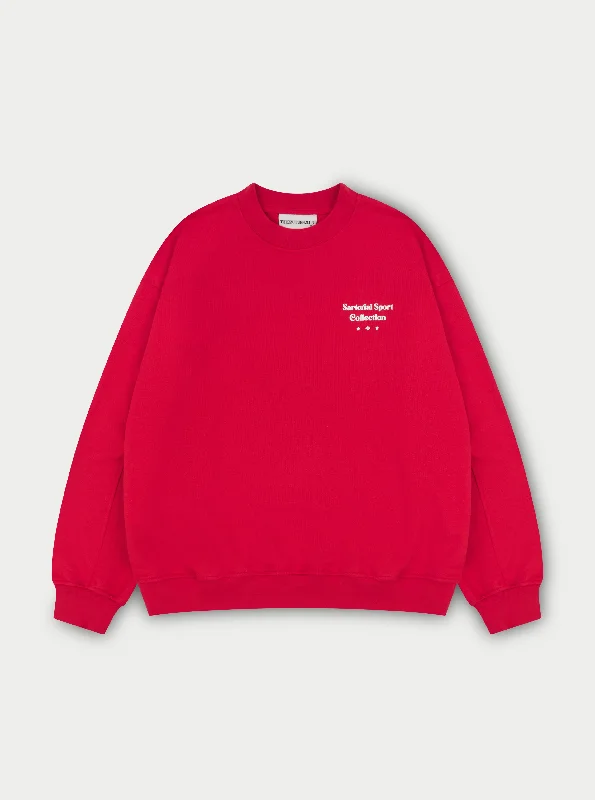 SARTORIAL SPORT GRAPHIC SWEATSHIRT - RED Hoodie with Patch Decorative Personalized
