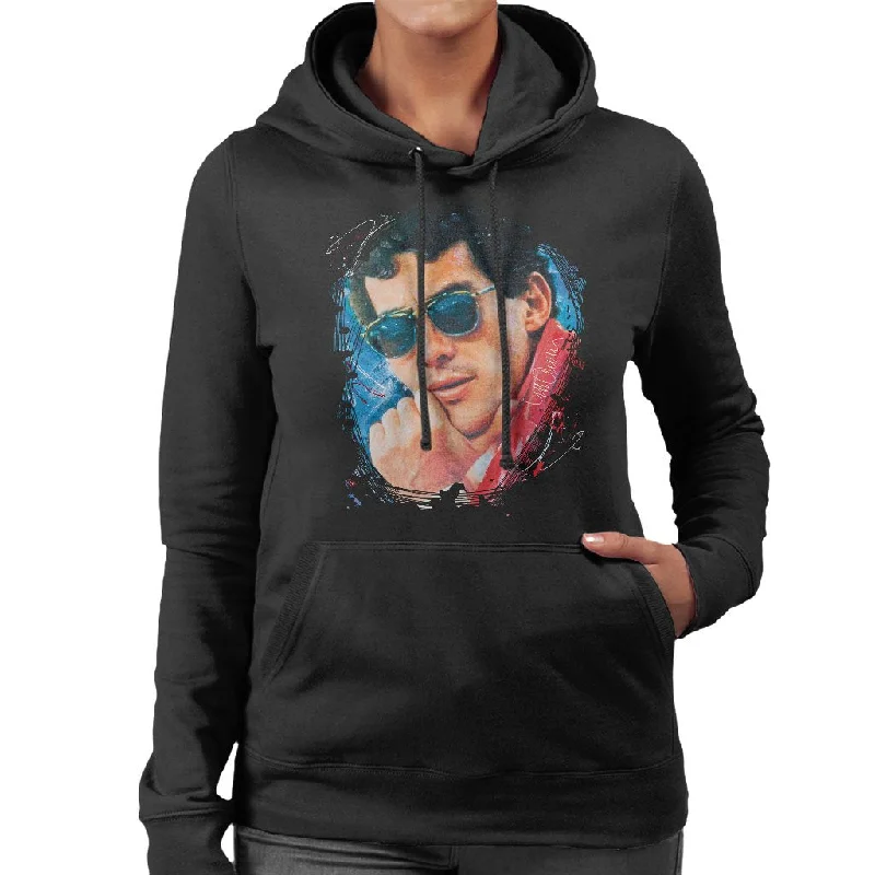 Sidney Maurer Original Portrait Of Ayrton Senna Women's Hooded Sweatshirt Hoodie with Front Slit Layering Stylish Sidney Maurer Original Portrait Of Ayrton Senna Women's Hooded Sweatshirt Hoodie with Front Slit Layering Stylish
