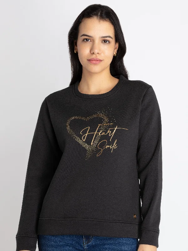 Womens Printed Round Neck Sweatshirt Hoodie with Stripes Bold Sporty