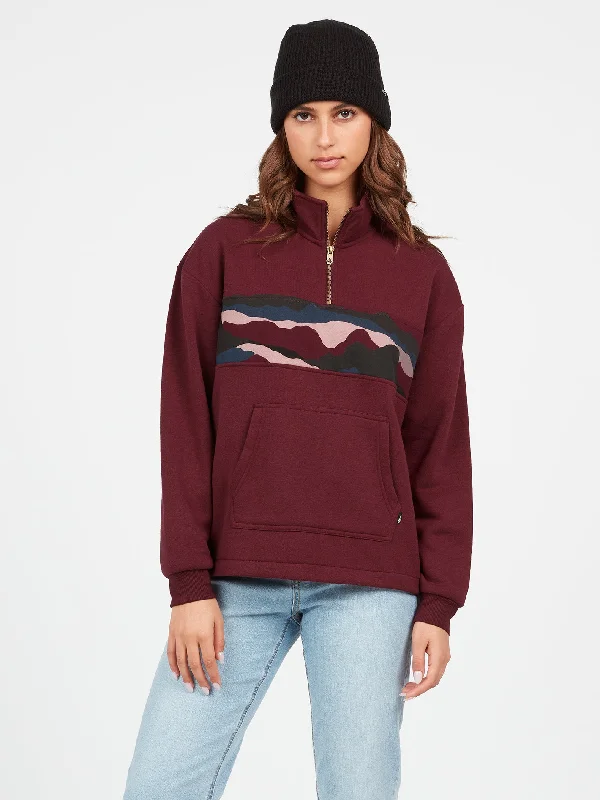 Stone Stacked Mock Neck Hoodie - Burgundy Hoodie with Cuffed Sleeves Snug Secure