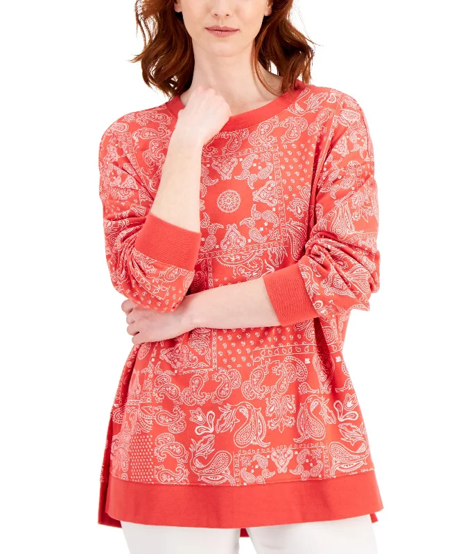 Style & Co Printed High Low Sweatshirt Hoodie with Half-Zip Sporty Casual