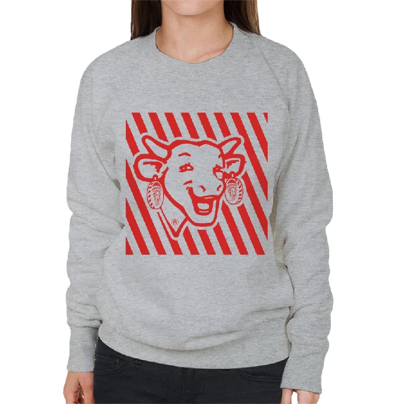 The Laughing Cow Red Stripes Women's Sweatshirt Hoodie with Bell Sleeves Flared Feminine The Laughing Cow Red Stripes Women's Sweatshirt Hoodie with Bell Sleeves Flared Feminine
