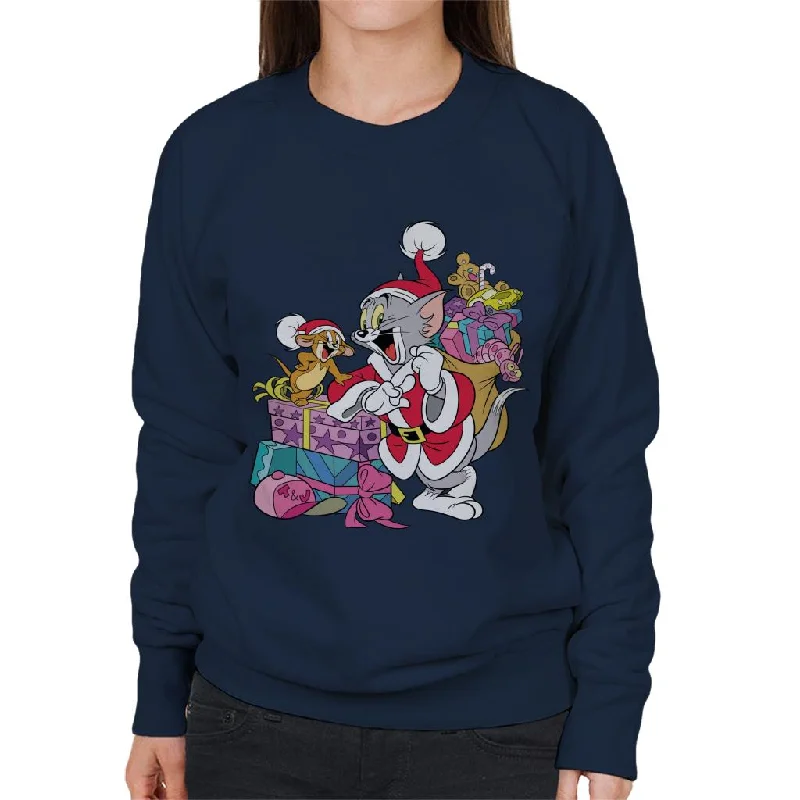 Tom and Jerry Christmas Festive Sacks Women's Sweatshirt Hoodie with Slit Hem Functional Movement Tom and Jerry Christmas Festive Sacks Women's Sweatshirt Hoodie with Slit Hem Functional Movement