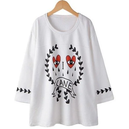 Endearing Round Neck 3/4 Sleeve Printed Loose-Fitting Women's Sweatshirt - White One Size(fit Size Xs To M) Hoodie with Magnetic Closure Innovative Modern Endearing Round Neck 3/4 Sleeve Printed Loose-Fitting Women's Sweatshirt - White One Size(fit Size Xs To M) Hoodie with Magnetic Closure Innovative Modern