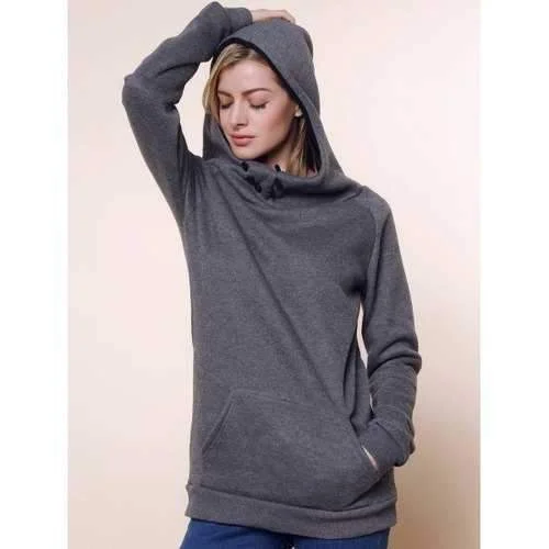 Stylish Front Pockets Solid Color Long Sleeve Women's Hoodie - Gray L Hoodie with Drawstring Waist Adjustable Fitted Stylish Front Pockets Solid Color Long Sleeve Women's Hoodie - Gray L Hoodie with Drawstring Waist Adjustable Fitted
