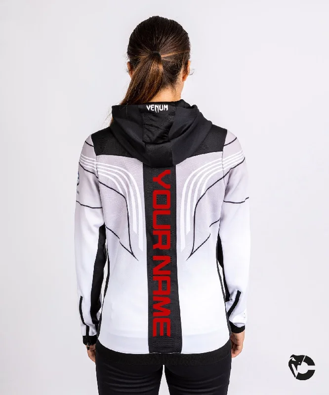 UFC Venum Personalized Authentic Fight Night 2.0 Kit by Venum Women's Walkout Hoodie - White Hoodie with Monochrome Minimalist Simple UFC Venum Personalized Authentic Fight Night 2.0 Kit by Venum Women's Walkout Hoodie - White Hoodie with Monochrome Minimalist Simple